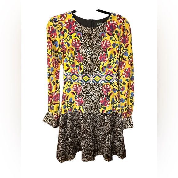 Saloni Colorful Floral and Leopard Print Dress size 0 - Picture 2 of 11